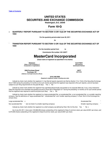 Thumbnail Mastercard 10-Q Quarterly Report FY2011 