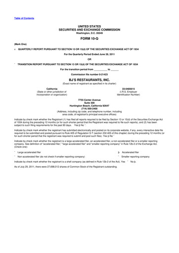Thumbnail BJ's Restaurants
 10-Q Quarterly Report FY2011 