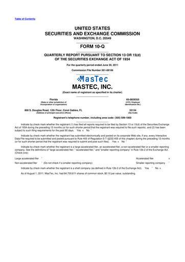 Thumbnail MasTec 10-Q Quarterly Report FY2011 