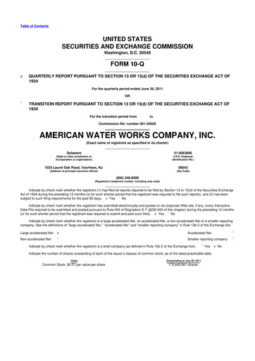 Thumbnail American Water 10-Q Quarterly Report FY2011 