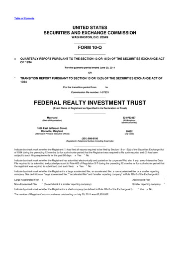 Thumbnail Federal Realty Investment Trust
 10-Q Quarterly Report FY2011 