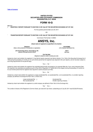 Thumbnail Ansys 10-Q Quarterly Report FY2011 