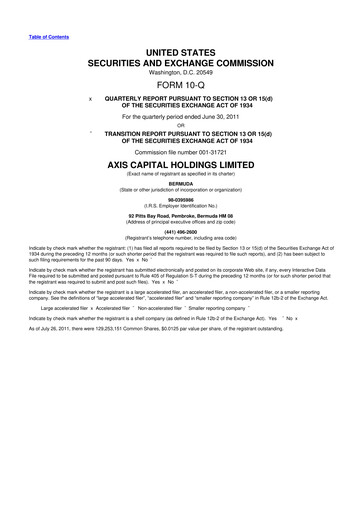 Vorschaubild AXIS Capital
 10-Q Quartalsbericht 2011 