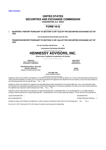Thumbnail Hennessy Advisors 10-Q Quarterly Report FY2011 