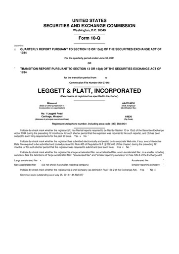 Miniature Leggett & Platt

 10-Q Rapport trimestriel 2011 