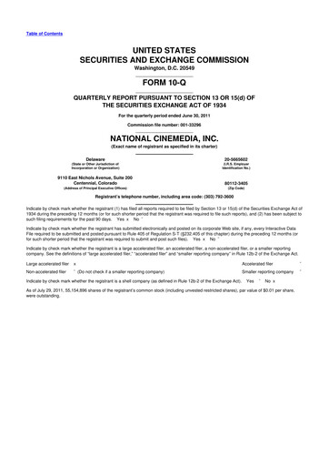 Thumbnail National CineMedia 10-Q Quarterly Report FY2011 
