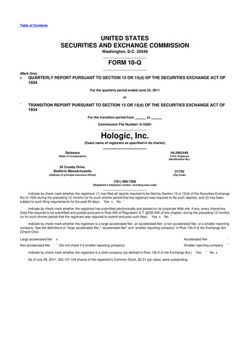 Thumbnail Hologic 10-Q Quarterly Report FY2011 