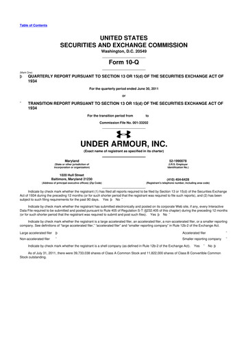 Thumbnail Under Armour
 10-Q Quarterly Report FY2011 