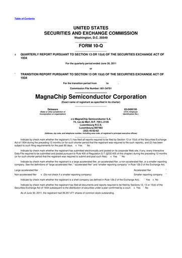 Miniature Magnachip Semiconductor 10-Q Rapport trimestriel 2011 