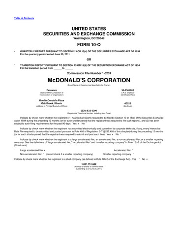 Thumbnail McDonald 10-Q Quarterly Report FY 