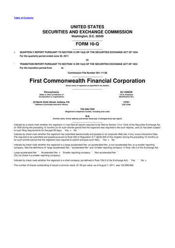 Thumbnail First Commonwealth Financial Corp 10-Q Quarterly Report FY2011 