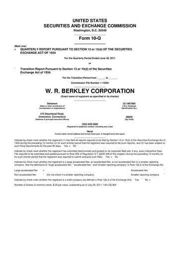 Thumbnail W. R. Berkley 10-Q Quarterly Report FY2011 