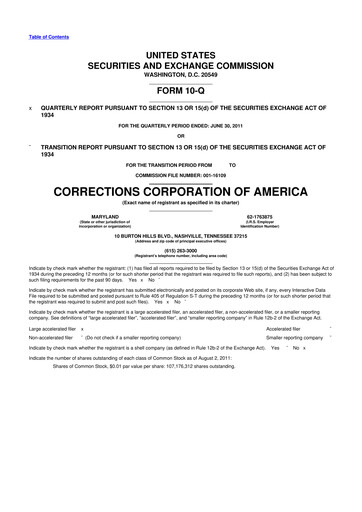 Thumbnail CoreCivic 10-Q Quarterly Report FY2011 