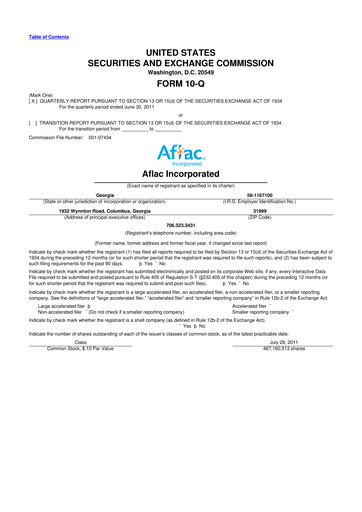 Thumbnail Aflac 10-Q Quarterly Report FY2011 