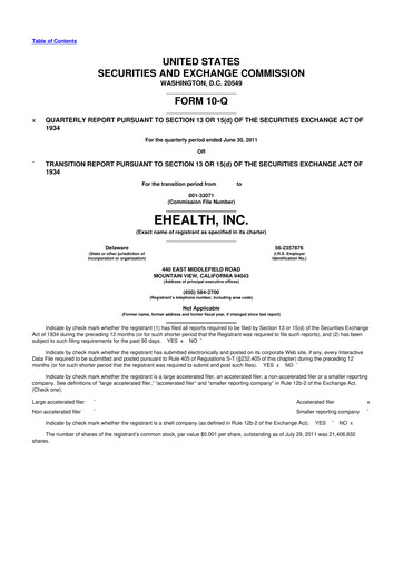 Miniature eHealth 10-Q Rapport trimestriel  