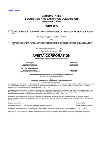 Thumbnail Avista
 10-Q Quarterly Report FY 
