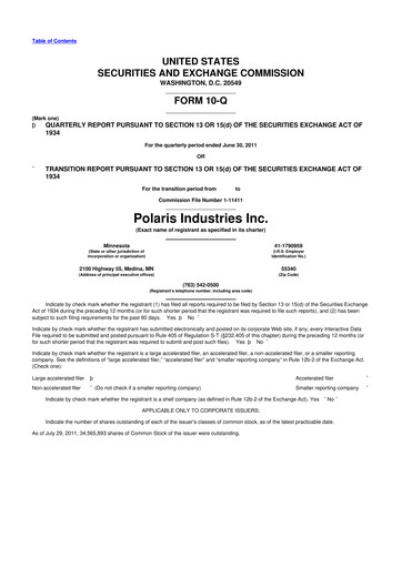 Thumbnail Polaris 10-Q Quarterly Report FY2011 