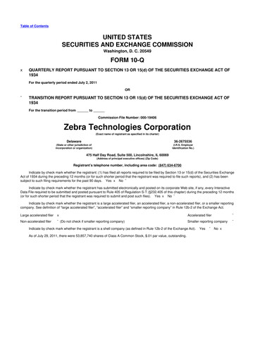 Thumbnail Zebra Technologies 10-Q Quarterly Report FY2011 