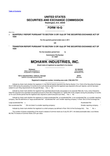 Thumbnail Mohawk Industries
 10-Q Quarterly Report FY2011 