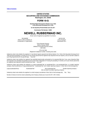 Thumbnail Newell Brands
 10-Q Quarterly Report FY2011 