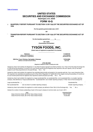 Thumbnail Tyson Foods
 10-Q Quarterly Report FY2011 