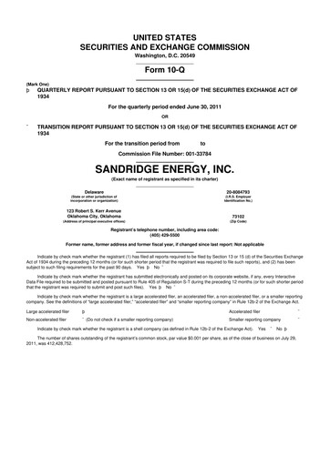Miniature SandRidge Energy
 10-Q Rapport trimestriel 2011 
