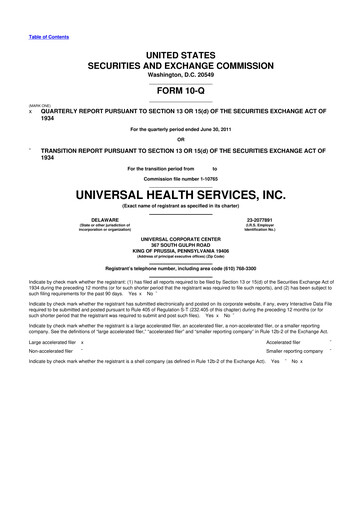 Thumbnail Universal Health Services
 10-Q Quarterly Report FY2011 