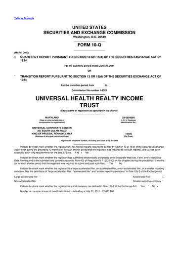 Thumbnail Universal Health Realty Income Trust 10-Q Quarterly Report FY2011 