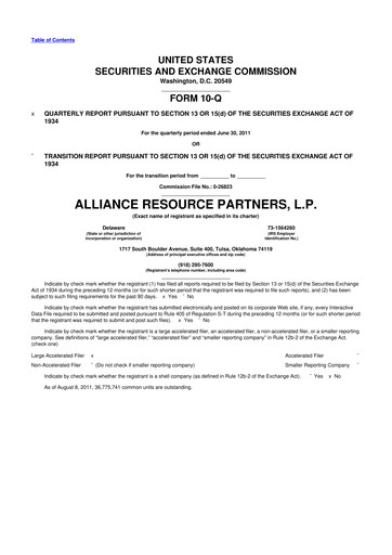 Miniature Alliance Resource Partners 10-Q Rapport trimestriel  