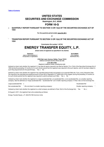 Thumbnail Energy Transfer LP
 10-Q Quarterly Report FY2011 
