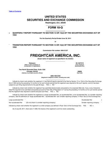 Thumbnail FreightCar America
 10-Q Quarterly Report FY2011 