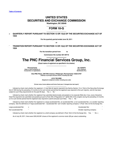 Thumbnail PNC Financial Services 10-Q Quarterly Report FY2011 