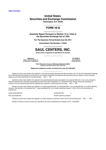 Thumbnail Saul Centers 10-Q Quarterly Report FY2011 