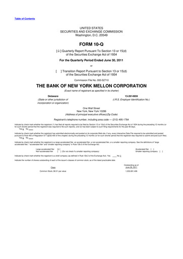 Thumbnail BNY Mellon (Bank of New York Mellon) 10-Q Quarterly Report FY2011 