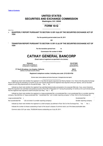 Thumbnail Cathay General Bancorp 10-Q Quarterly Report FY 