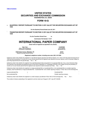 Thumbnail International Paper
 10-Q Quarterly Report FY2011 