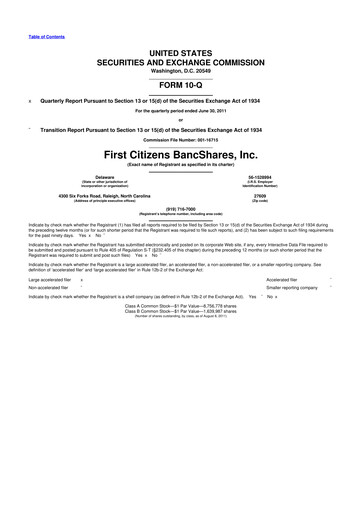 Thumbnail First Citizens BancShares
 10-Q Quarterly Report FY2011 