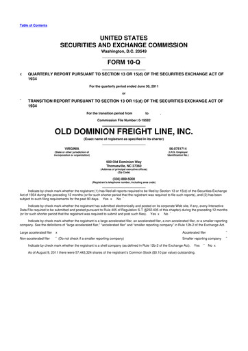 Thumbnail Old Dominion Freight Line
 10-Q Quarterly Report FY2011 