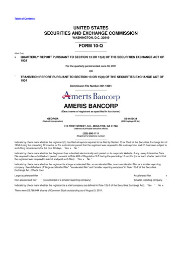 Miniature Ameris Bancorp
 10-Q Rapport trimestriel 2011 