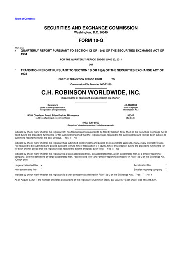Thumbnail C. H. Robinson 10-Q Quarterly Report FY2011 