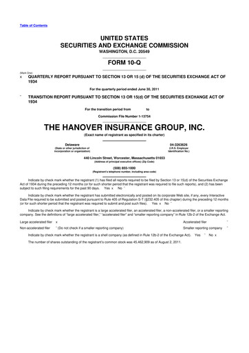 Thumbnail Hanover Insurance Group 10-Q Quarterly Report FY 