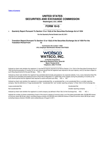 Thumbnail Watsco
 10-Q Quarterly Report FY2011 
