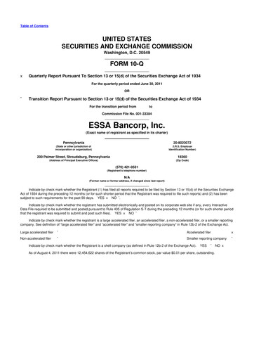 Thumbnail ESSA Bancorp 10-Q Quarterly Report FY2011 