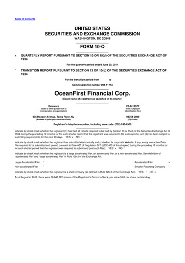 Thumbnail OceanFirst Financial 10-Q Quarterly Report FY2011 