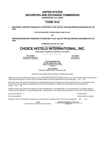 Thumbnail Choice Hotels International 10-Q Quarterly Report FY2011 