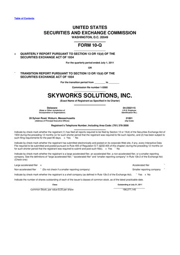 Thumbnail Skyworks Solutions
 10-Q Quarterly Report FY2011 
