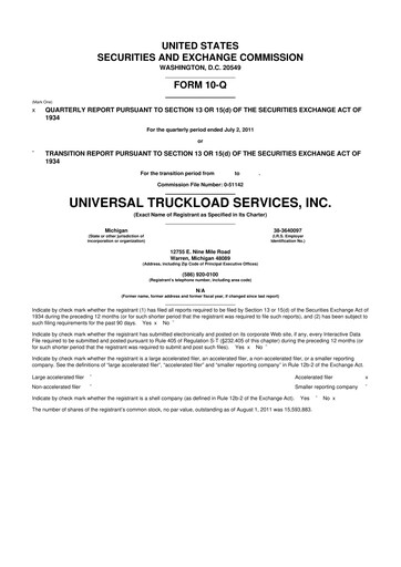 Thumbnail Universal Logistics Holdings 10-Q Quarterly Report FY2011 