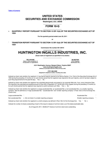 Thumbnail Huntington Ingalls Industries
 10-Q Quarterly Report FY2011 