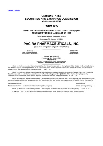 Vorschaubild Pacira Biosciences
 10-Q Quartalsbericht 2011 