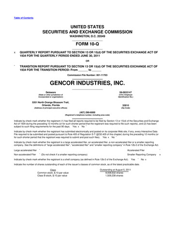 Thumbnail Gencor Industries
 10-Q Quarterly Report FY2011 